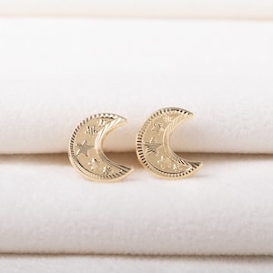 14K Solid Gold Half Moon Earrings