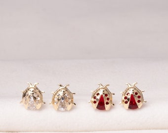 14K Solid Gold Ladybug Earrings