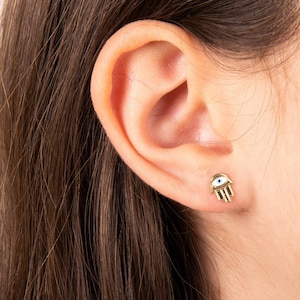Hamsa Hand Earrings, Evil Eye Hamsa Hand, Gold Hamsa Earrings, Dainty Hamsa Studs