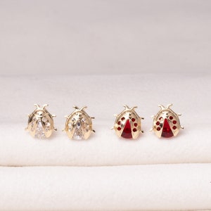 14K Solid Gold Ladybug Earrings