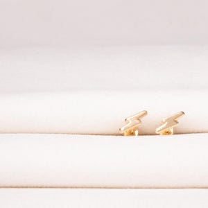 14K Solid Gold Lightning Bolt Earrings