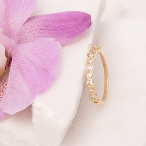 14k Solid Gold Cubic Zirconia Ring: Dainty Stacking Band