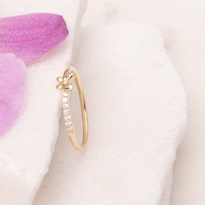 14K Gold Butterfly Ring: Dainty Cubic Zirconia Stacking Ring