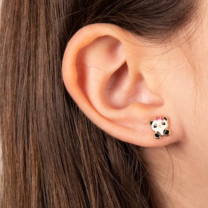 Pandastekers, kleine oorknopjes, panda-oorbellen, emaille oorbellen
