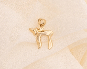 Chai Charm, Hebrew Necklace, Bat Mitzva Gift, Gold Chai Pendant