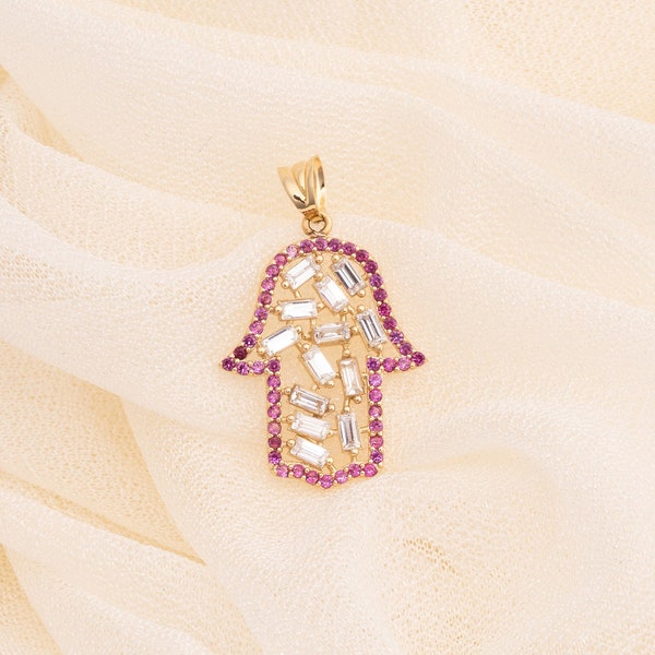 Gold hamsa, Hamsa charm pendant, Fatima hand charm, Solid gold hamsa