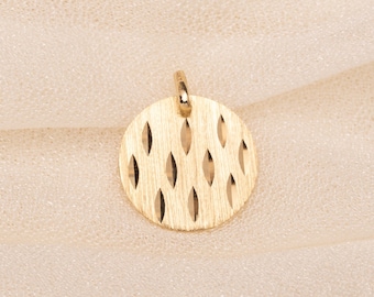 14k Solid Gold Disc Necklace: Brushed Finish Pendant