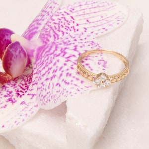 14k Solid Gold CZ Kleering - Lucky Four Leaf Ring