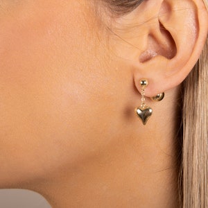 14k Solid Gold Heart Earrings: Yellow Gold Screw Back Studs
