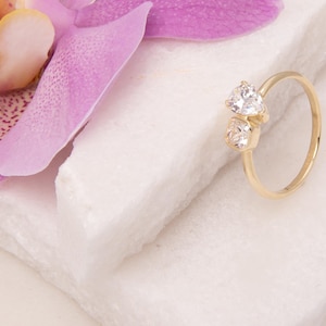 14K Gold Toi et Moi Ring: Two Stone Cubic Zirconia Engagement Ring