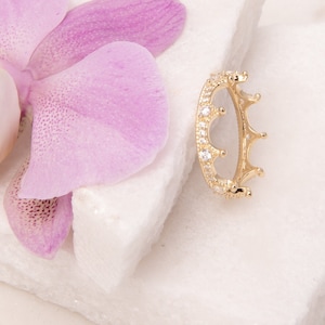 14K Solid Yellow Gold Crown Ring with Cubic Zirconia