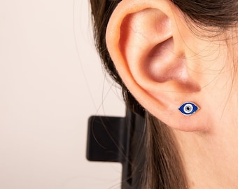14K Solid Gold Evil Eye Stud Earrings: Greek Jewelry