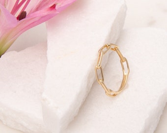 14K Solid Gelb Gold Kettenring: Zierliches Stapelband