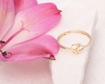 14K Solid Yellow Gold Butterfly Ring: Dainty Nature Jewelry