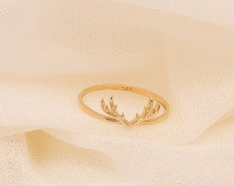 Deer antler ring, 14k solid gold ring, statement ring, stackable ring, everyday ring, handmade ring