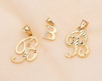 14k Solid Gold Initial B Pendant: Personalized Letter Charm