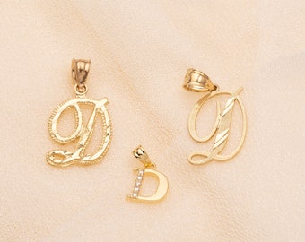 14K Solid Gold Initial D Pendant: Letter Charm
