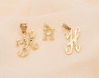 14k Solid Gold Initial Pendant: Letter H Necklace