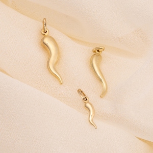 14K Solid Gold Italian Horn Charm: Cornicello Pendant