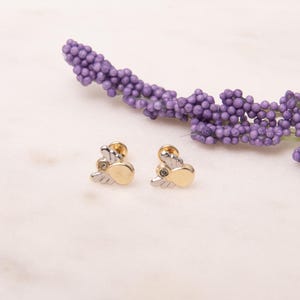 14k Solid Gold Angel Stud Earrings: Dainty Jewelry