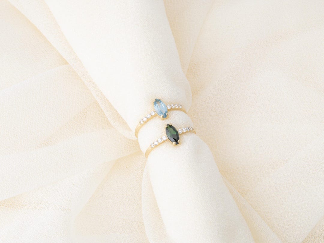 14K Solid Yellow Gold Marquise Ring: Dainty Cubic Zirconia Ring - Etsy
