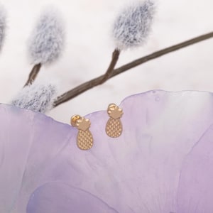 14K Solid Gold Pineapple Earrings