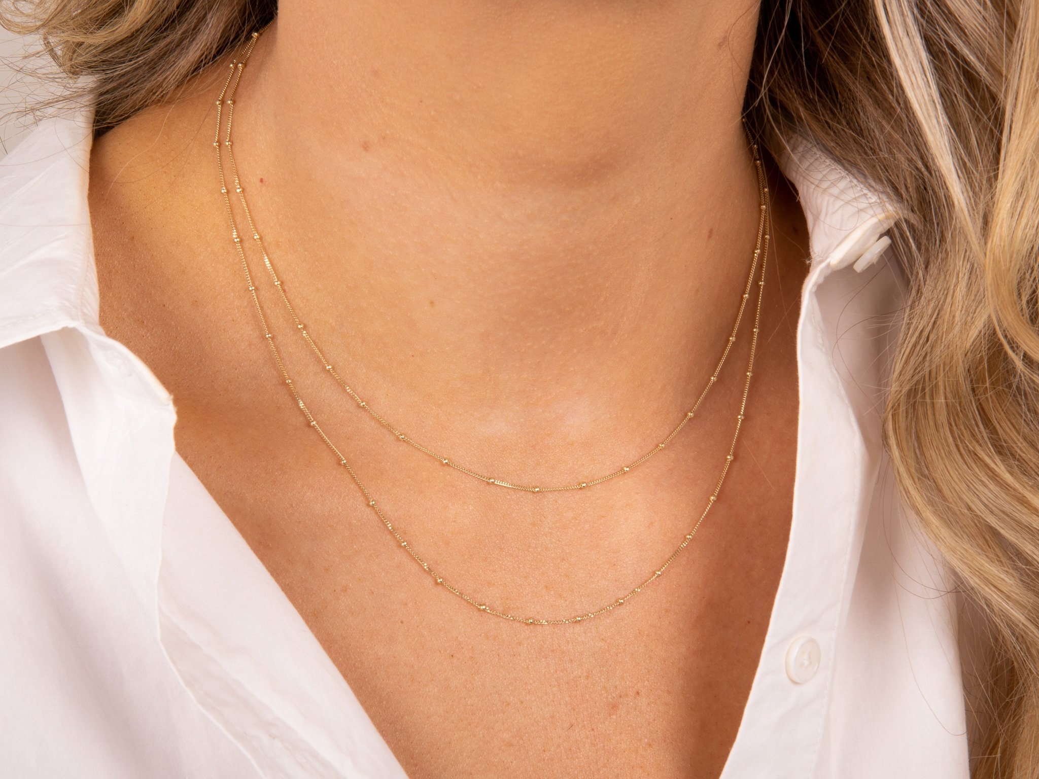 14K Solid Gold Satellite Necklace Etsy UK