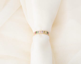 14K Gold Rainbow Ring: Cubic Zirconia Half Eternity Band