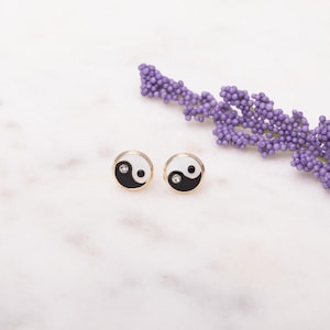 Ying Yang Jewelry, Spiritual Earrings, Gold Ying Yang, Black Ying Yang Stud