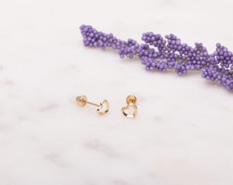 14K Solid Gold Heart Stud Earrings