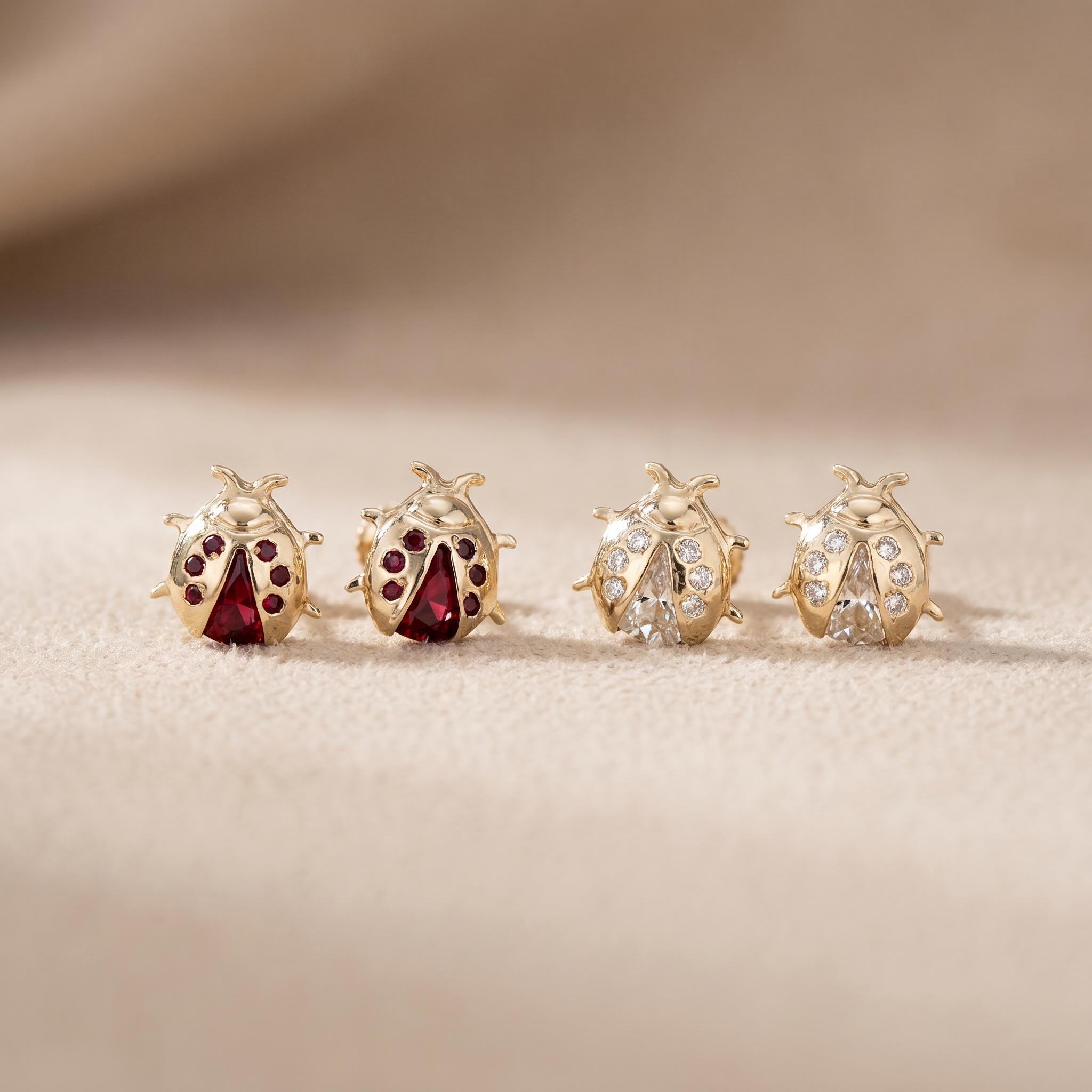 14K Solid Gold Ladybug Earrings