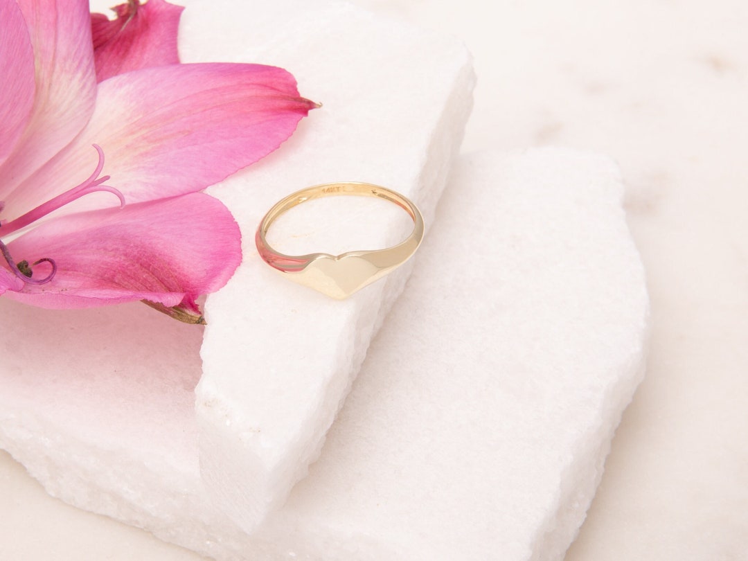 Key Rings Gold Heart 14k Solid Gold Heart Signet Ring - Etsy