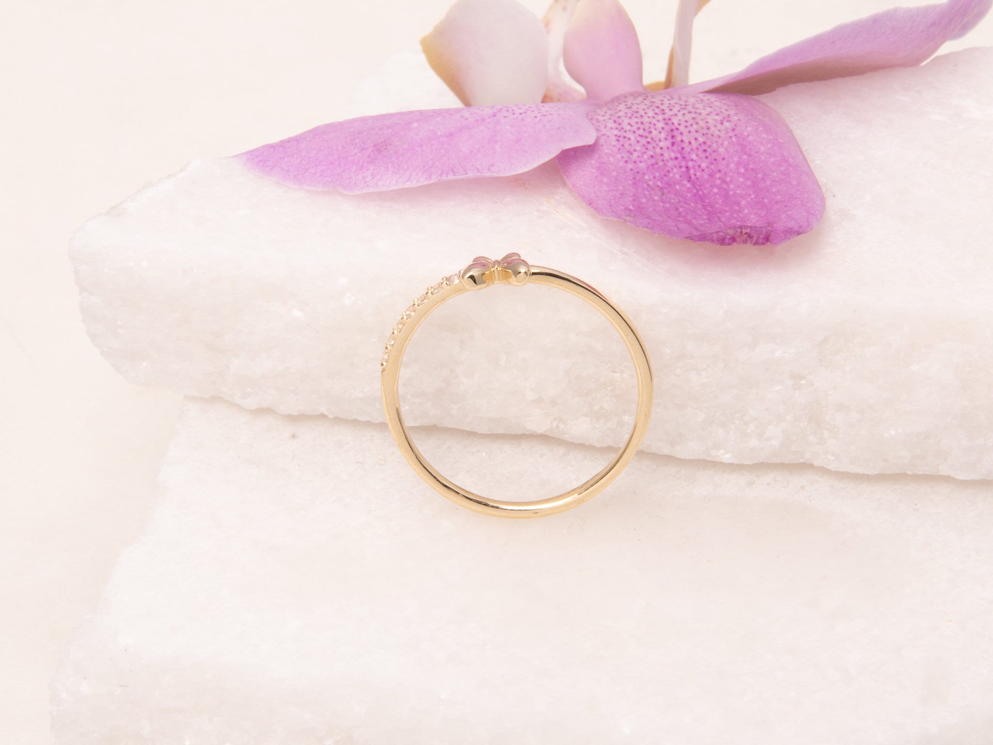 14K Gold Butterfly Ring: Dainty Cubic Zirconia Stacking Ring - Etsy
