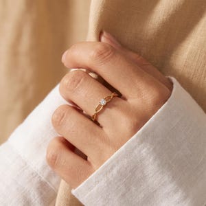 14K Solid Gold Infinity Ring with CZ, Dainty Solitaire Band