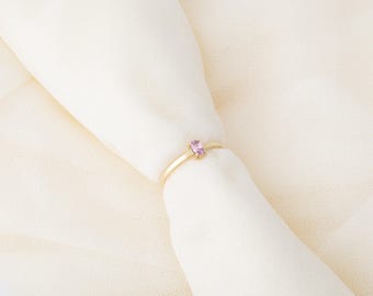 14K Yellow Gold Ring: Oval Pink Cubic Zirconia Stone
