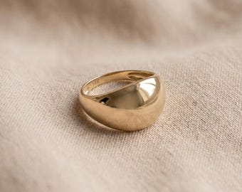 14k Solid Gold Dome Ring, Chunky Statement Circle
