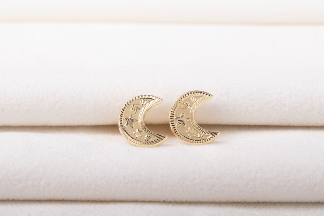 14K Solid Gold Half Moon Earrings - Etsy