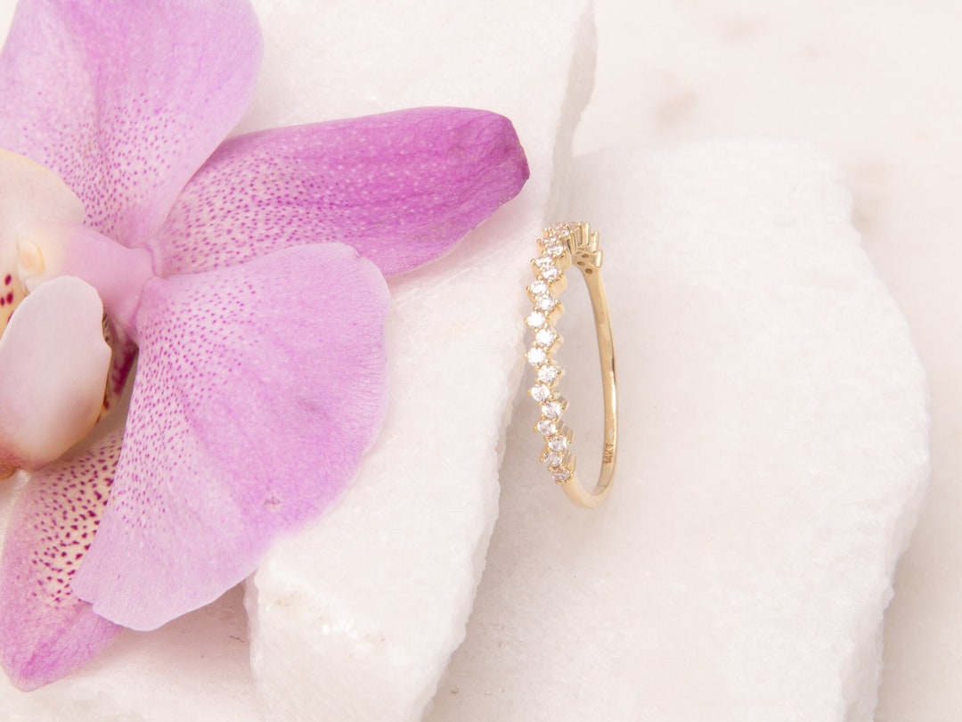 14K Gold Half Eternity Ring: Cubic Zirconia Stackable Band - Etsy