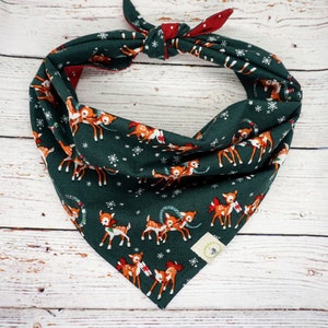 Retro Reindeer Pet Bandana, Dog Scarf, Reversible Washable Cotton Pet bandana