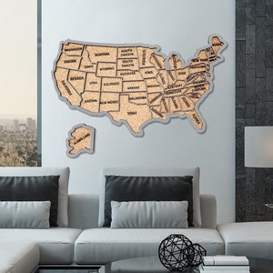 Corkboard Wood USA Push Pin Travel Map For Couples Gifts, Wooden United States Relationship Gifts, Personalized Cork board, Wedding Gifts image 8
