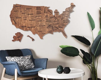 Wood Map of United States Large Wooden Wall Art US Map | Etsy