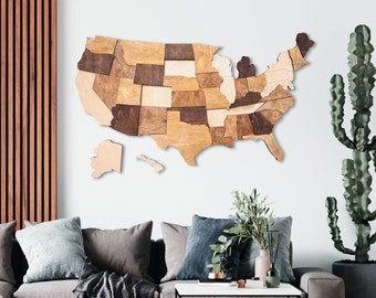 USA Map - Wood Map of United States Wall Art - US Map Travel Gift Push Pin Travel Map - Large Wooden Wall Decor