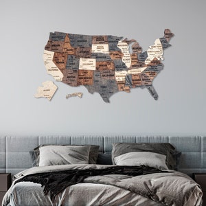 US Travel Map, Push Pin Map, Wood Map Of United States, Apartment Decor New Apartment Gift, USA Wooden Wall Map