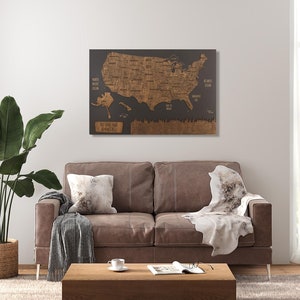 Carte du parc national des États-Unis, carte de voyage avec épingles, décoration d'appartement, carte avec épingles, cadeau du 5e anniversaire de la carte, art mural en bois suspendu au-dessus du lit