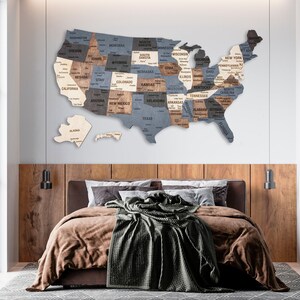 USA Push Pin Map Travel Gift - Wood US Travel Map Pin Board - United States Map Wall Art - New Home Apartment Housewarming Gift