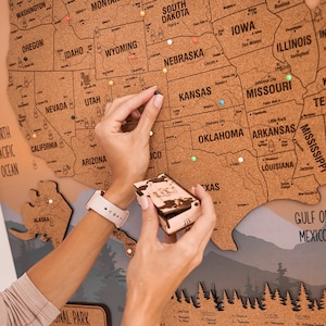 Push Pin USA National Park Kaart, Houten Kaart van Verenigde Staten Kaart Appartement Decor, Houten Kunst aan de Muur 5e verjaardag Cadeau, Reiskaart Kunst aan de muur