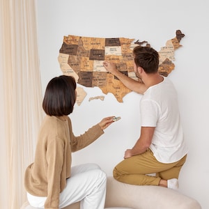 US Push Pin Map Wanddekoration, Reisekarte von USA 5. Jahrestag Geschenk, Wohnung Dekor neues Zuhause Geschenk für Frau, Holzkarte Geschenk für Freund