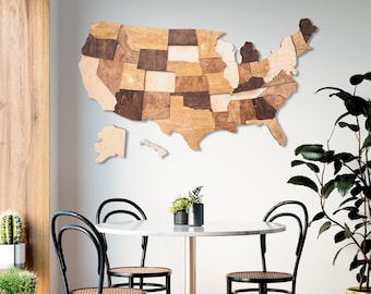 Wooden USA Map-Wood Map of United States Wall Art-US Travel Map Gift Push Pin-Large Wooden Wall Decor-First Apartment Housewarming Gift