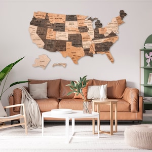 US Travel Map, Push Pin Map, Wood Map Of United States, Apartment Decor New Apartment Gift, USA Wooden Wall Map