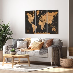 Mapa świata z pinezkami do wciskania na ścianę, 3d drewniana mapa świata, dekoracja apartamentu, mapa podróży z pinezkami na 5. rocznicę, 3-częściowa wisząca sztuka ścienna